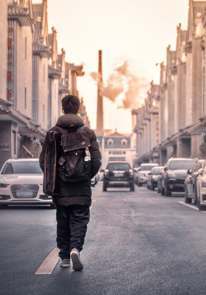 man, street, vehicle